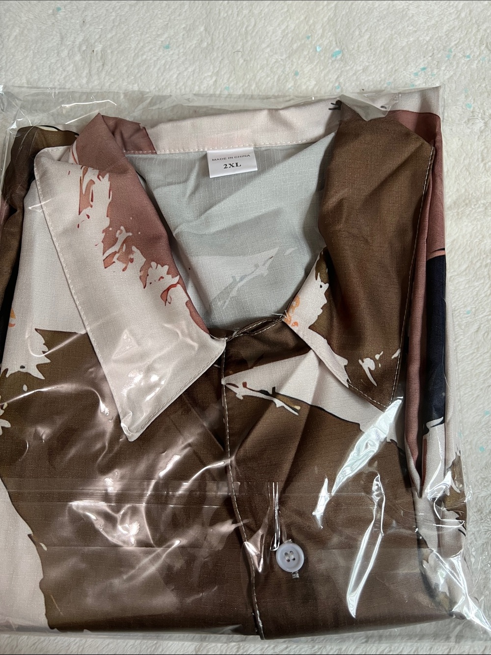 Men's Casual Button-Up Shirt in Brown and Cream